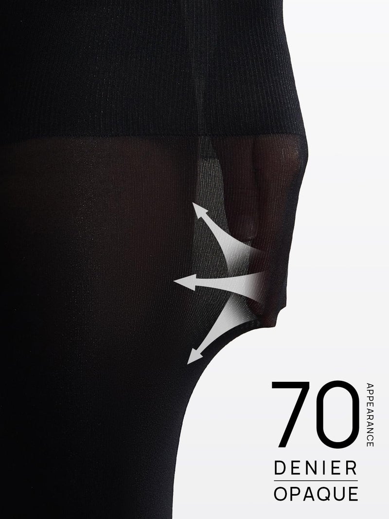 MANZI Women's 2 Pairs Opaque Control-Top Tights with Comfort Stretch 70 Denier Footless Black Large - Image 5